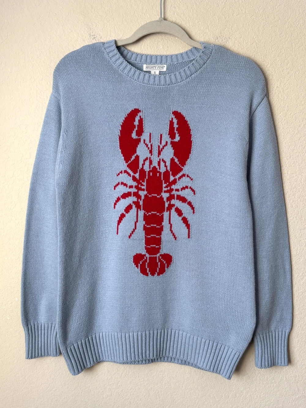 Cotton Blend Nautical Novelty Lobster Print Crew Sweater